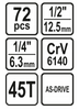 Klucze nasadowe 1/4" 1/2" 72 elementy STHOR 58705 YATO