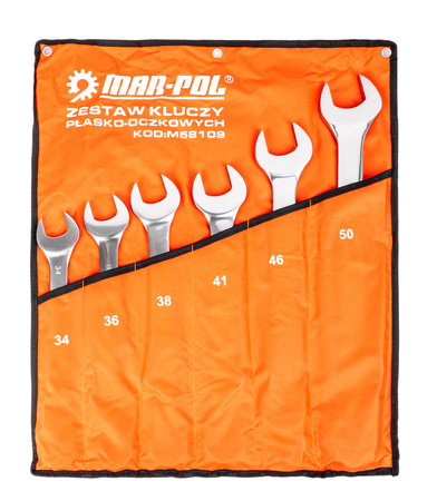 Zestaw kluczy płasko-oczkowych 6 elementów stal crv grube satyna 34-50 mm MAR-POL