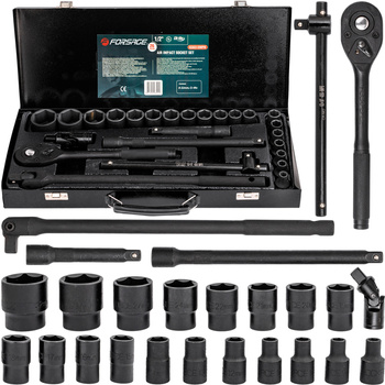 Klucze nasadowe nasadki grzechotka zestaw 1/2" 25el 8-32 mm walizka metalowa FORSAGE