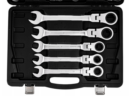 Klucze płasko oczkowe z grzechotką łamane satyna walizka 6-32 mm 22el FALON-TECH