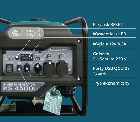 Agregat generator inwerterowy KS 4500i 4,5 kW tryb ekonomiczny Könner & Söhnen KS