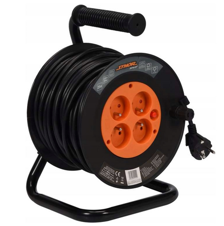 Przedłużacz bębnowy budowlany 40m 4 gniazda na bębnie zwijak STOHR 82693 YATO