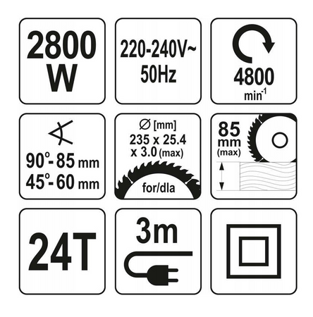 Pilarka piła tarczowa 235 mm 2800w YT-82154 YATO
