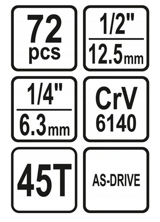 Klucze nasadowe 1/4" 1/2" 72 elementy STHOR 58705 YATO