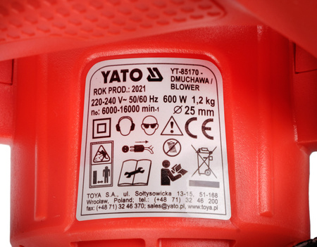 Dmuchawa elektryczna do liści 600W YATO dmuchanie / zasysanie