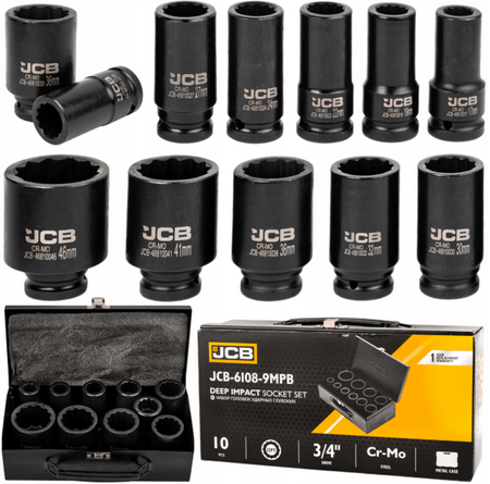 Zestaw nasadki udarowe nasadowe głębokie do klucza pneumatycznego 3/4" 17-46mm 12-k 10el JCB