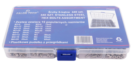 Zestaw śrub hex imbus śruby nakrętki ze stali nierdzewnej 6-kątne 440 szt FALON-TECH