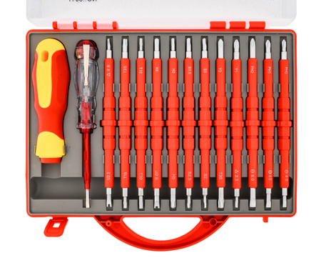 Zestaw wkrętaków śrubokręty izolowane 25 rozmiarów + walizka dla elektryka FALON-TECH