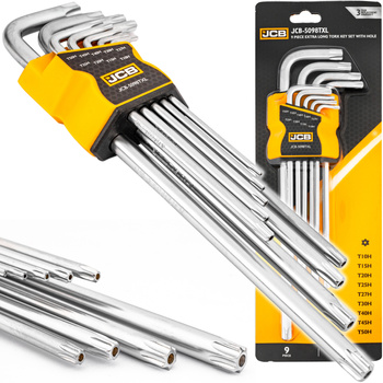 Zestaw klucze imbusowe crv imbusy długie torx z otworem T10H - T50H 9el JCB
