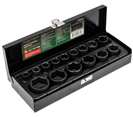 Nasadki udarowe klucze nasadowe krótkie 1/2" 10-32 mm zestaw walizka 15el FORCEKRAFT