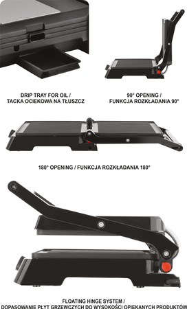 Grill elektryczny 2200 W opiekacz rozkładany LUND 67451