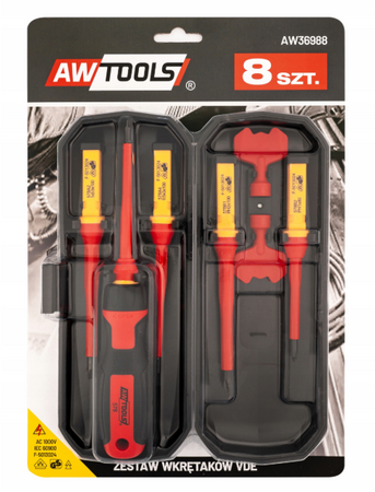 Zestaw wkrętaki izolowane śrubokręty dla elektryka solidne 1000v 8el AW TOOLS