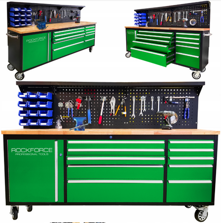 Duży Stół Wózek warsztatowy z drewnianym blatem szafką oraz szufladami WMC