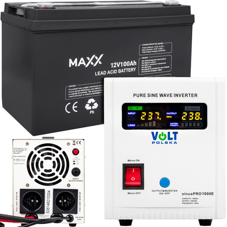 Zestaw awaryjne zasilanie przetwornica UPS SINUSPRO - 1000E 12V + Akumulator 100Ah