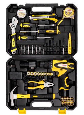 Zestaw narzędziowy 68 el. z wkrętarką 12 V WMC