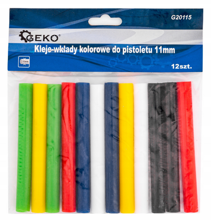 Klej na gorąco silikonowy kolorowy 11mm 12szt 10cm GEKO