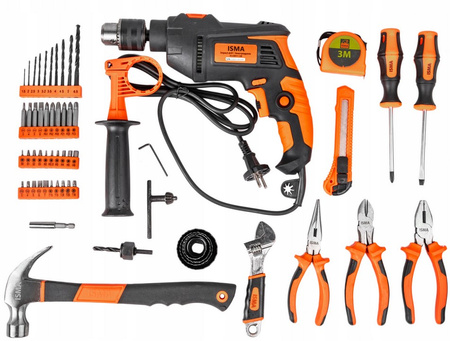 Zestaw narzędziowy warsztatowy wiertarka młotek wkrętaki bity szczypce 59szt ISMA