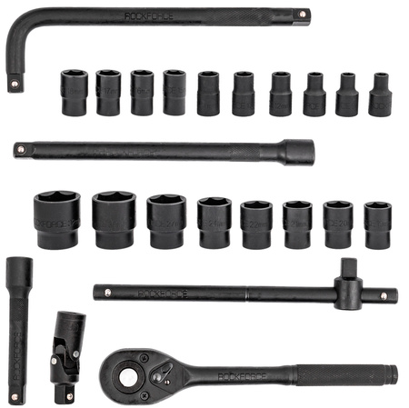 Klucze nasadowe nasadki grzechotka zestaw 1/2" 24el 8-32 mm walizka metalowa ROCKFORCE