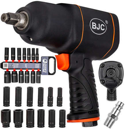 Klucz pneumatyczny udarowy do kół 1/2 mocny 1850nM nasadki 10-32 zestaw BJC