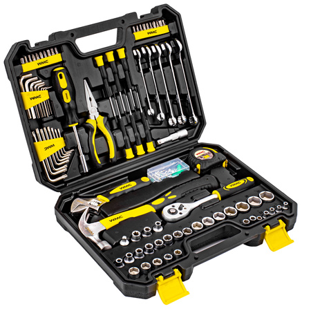 Zestaw narzędziowy klucze nasadowe wkrętaki bity młotek 128 el. WMC