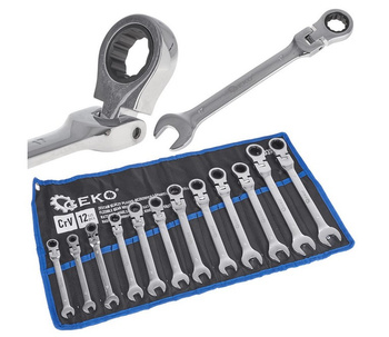Klucze płasko oczkowe z grzechotką łamane zestaw 8-19mm 12EL GEKO
