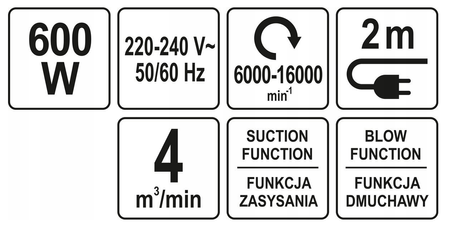 Dmuchawa elektryczna do liści 600W YATO dmuchanie / zasysanie