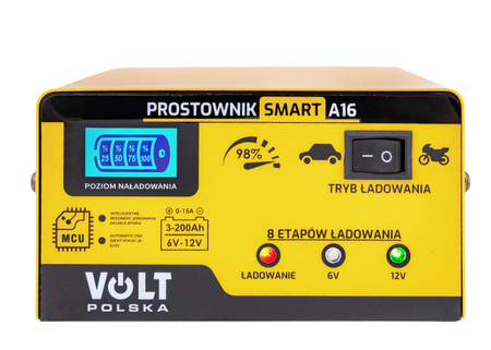 Prostownik ładowarka do akumulatora LCD 6/12V 15A SMART A16 VOLT POLSKA