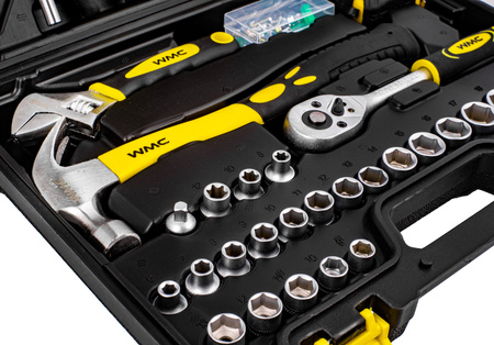 Zestaw narzędziowy klucze nasadowe wkrętaki bity młotek 128 el. WMC