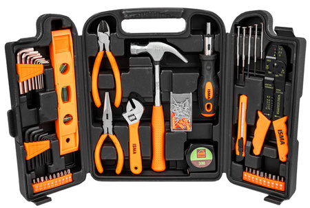 Zestaw narzędziowy klucze nasadowe imbusowe wkrętaki młotek bity 129el ISMA