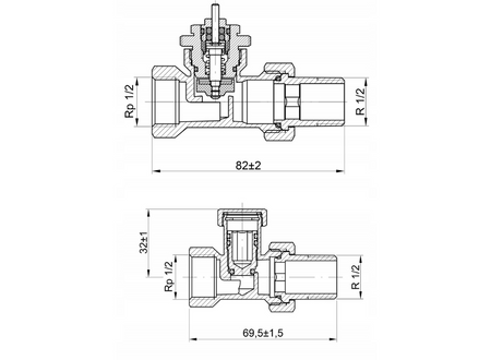 Zestaw termostatyczny prosty 1/2 głowica + zawory Diamond