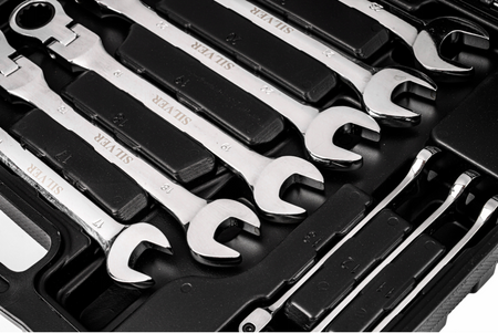 Klucze Płasko Oczkowe z Grzechotką Łamaną 6-32mm 22el SILVER