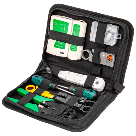 Zestaw narzędzia sieciowe RJ45 tester kabli ściągacz wtyk zaciskarka 19el GEKO