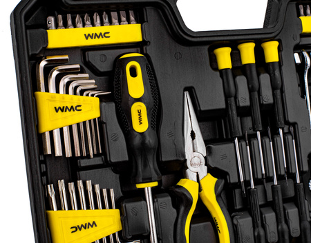 Zestaw narzędziowy klucze nasadowe wkrętaki bity młotek 128 el. WMC