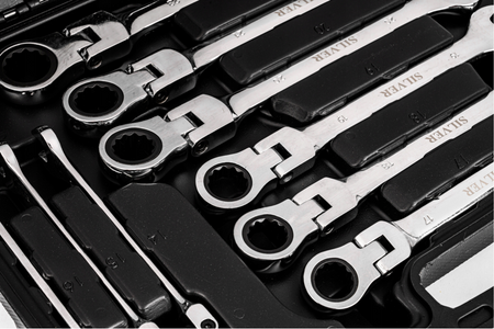 Klucze Płasko Oczkowe z Grzechotką Łamaną 6-32mm 22el SILVER