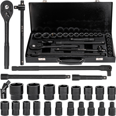 Klucze nasadowe nasadki grzechotka zestaw 1/2" 25el 8-32 mm walizka metalowa ROCKFORCE