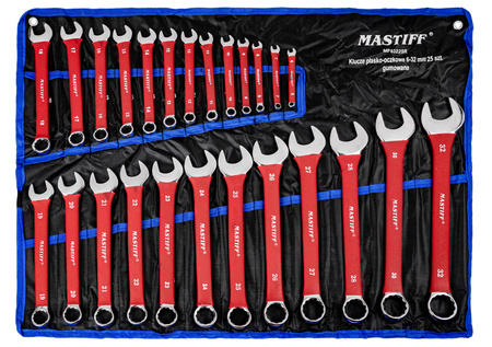 Klucze płasko oczkowe płaskie gumowane zestaw płachta 6-32 mm 25el MASTIFF