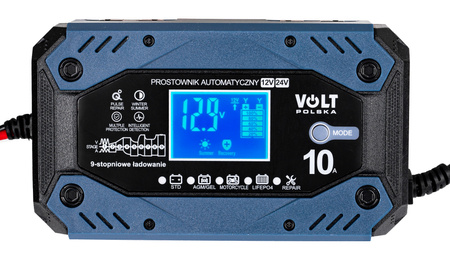 Prostownik ładowarka do akumulatora agm lifepo4 lcd 12V 24V 5A 10A VOLT POLSKA