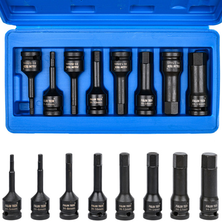 Nasadki klucze udarowe trzpieniowe nasadowe imbus hex H5-H19 1/2" 5-19 mm FALON-TECH