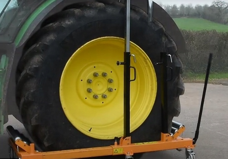 Wózek hydrauliczny do demontażu transportu dużych kół opon tir ciągnik JCB