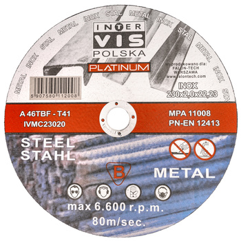 Tarcza do cięcia metalu stali 230x2x22.23mm INTER-VIS PL