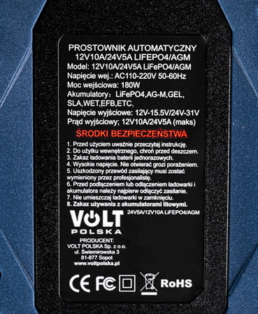 Prostownik akumulatorowy ładowarka AGM LiFEPO4 LCD 12V 24V 5A 10A Volt Polska