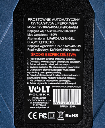 Prostownik ładowarka do akumulatora agm lifepo4 lcd 12V 24V 5A 10A VOLT POLSKA