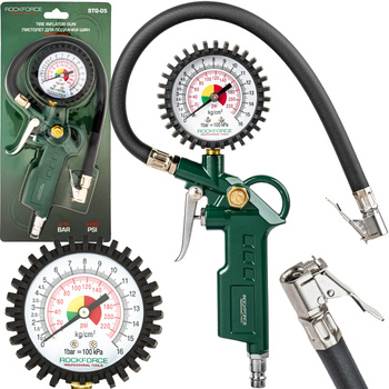 Pistolet do pompowania kół opon z manometrem manometr pompka samochodowa 16 bar ROCKFORCE