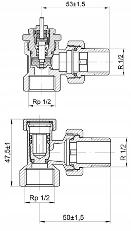 Zestaw termostatyczny 1/2" kątowy - głowica + zawory DN15 DIAMOND