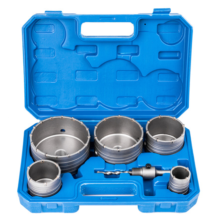 Zestaw frezów otwornic do betonu muru 7el koronka widia walizka 40-120mm FALON-TECH