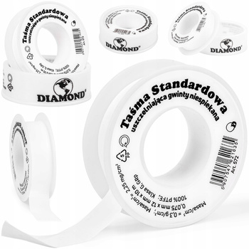 Taśma teflonowa uszczelniająca nawadniania PTFE do gwintów 12mm 10m DIAMOND