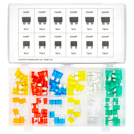 Bezpieczniki samochodowe płytkowe szczypce zestaw duże mini 5-30A 80szt FORSAGE