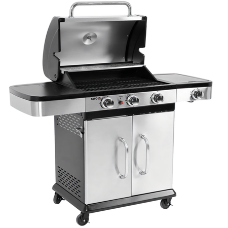 Grill ogrodowy gazowy 3+1 szafka pokrywa inox stal nierdzewna 11,2 KW YATO