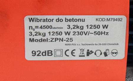 Wibrator do betonu 1250W Buława 2m 35mm MAR-POL