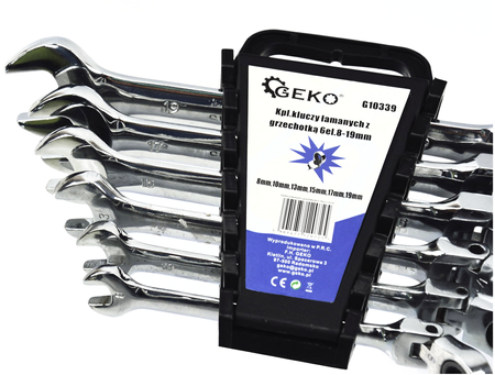 Klucze płasko-oczkowe z grzechotką łamane 8-19 6el. GEKO